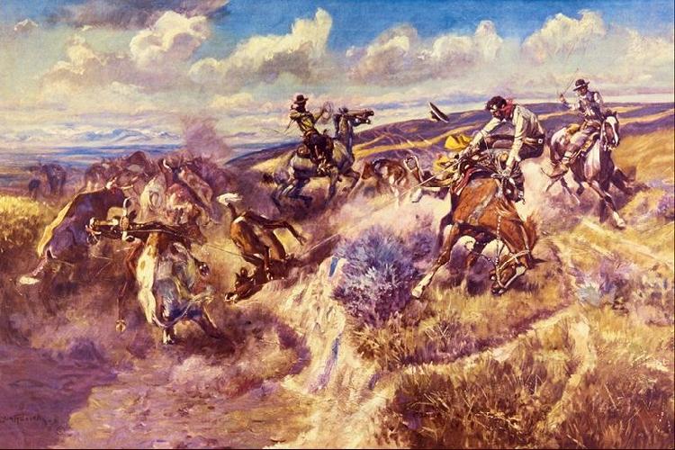 Charles M Russell Tight Dalley and a Loose Latigo Norge oil painting art